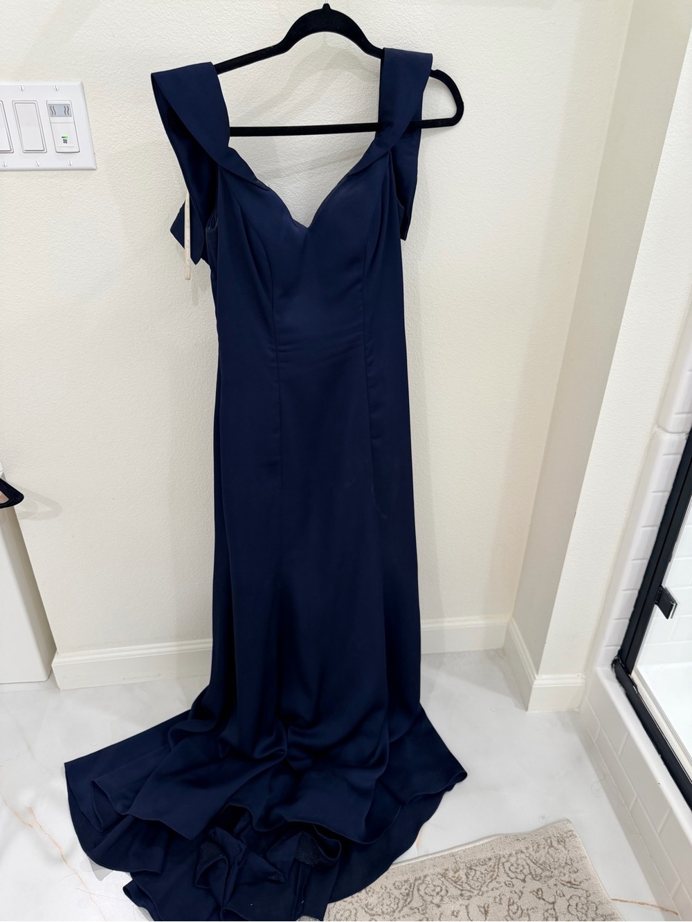 Elegant Navy Off-Shoulder Evening Gown